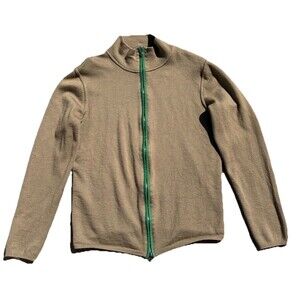 Vintage Prada Sport Cardigan Sweater Mens Med Green Full Zip Mock Neck Red Tab